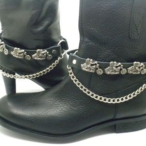 Mens Women's Boot Leather Straps Motorcycle Pair